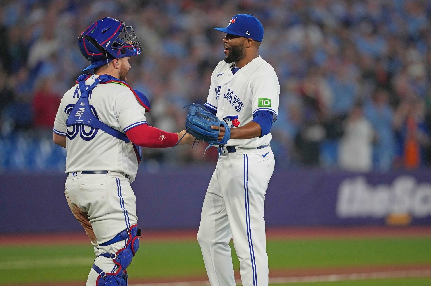 Jay Jackson celebrating a Blue Jays win